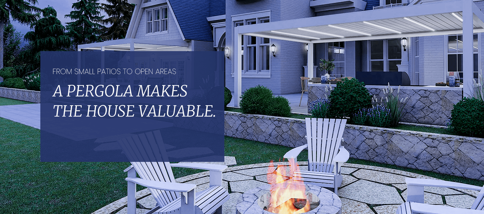Modern white aluminum pergola patio cover for a spacious residential backyard and garden